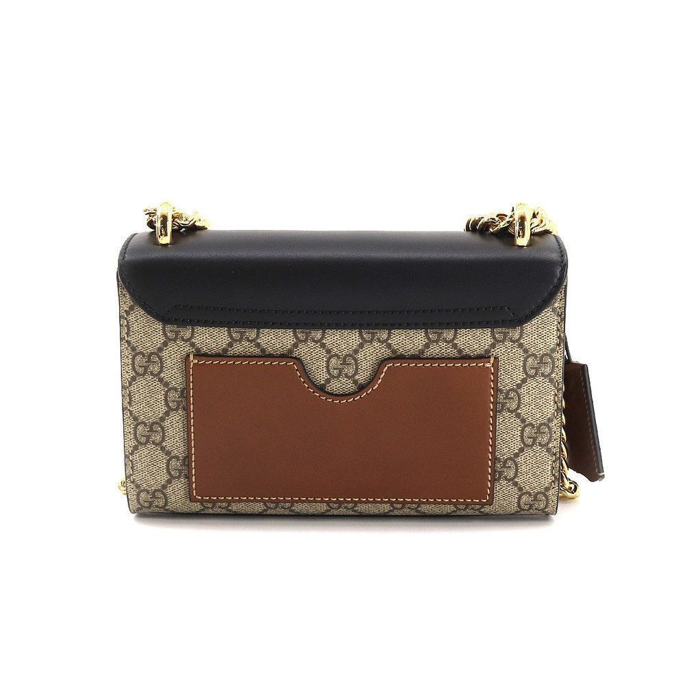 GG Supreme Padlock Small Shoulder Bag Leather Black Brown